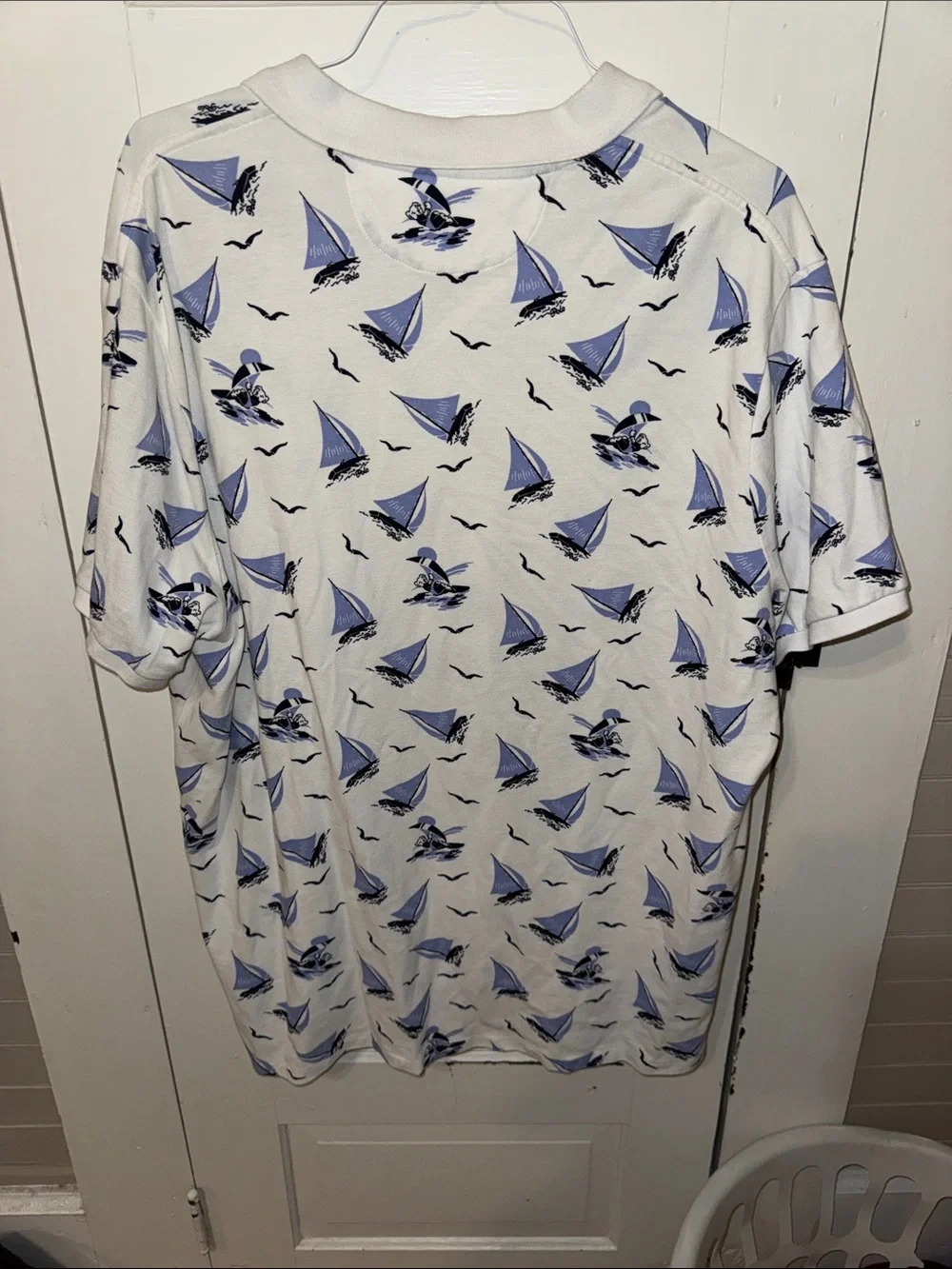 Ralph Lauren White Polo with Light Blue Sailboat Print XXL